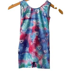 Gymnastics Leotard Pink Blue Hearts Girls size 7-8Y